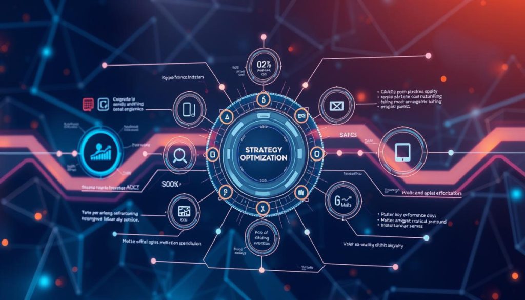 Detailed Diagram Of Digital Strategy Optimization, Showcasing Interconnected Elements In A Sleek, Futuristic Interface. Against A Backdrop Of Abstract Geometric Patterns And Dynamic Gradients, The Central Focus Is A Dynamic Visualization Of Key Performance Indicators, Analytics, And Optimization Algorithms. Subtle Lighting Casts A Warm, Technological Glow, While The Composition Utilizes A Range Of Depth And Perspective To Create A Sense Of Depth And Complexity. The Overall Aesthetic Is One Of Precision, Innovation, And The Seamless Integration Of Data-Driven Insights Into A Cohesive Digital Strategy.