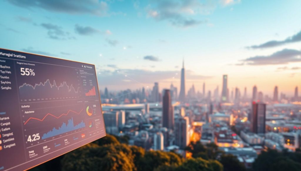 Digital Transformation Strategies, A Visionary Landscape Of Interconnected Technologies. In The Foreground, A Sleek Ai-Powered Dashboard Showcases Data Analytics And Automation, Seamlessly Integrating Business Processes. The Middle Ground Features A Web Of Digital Interfaces, Reflecting The Seamless Integration Of Cloud Computing, Mobile Platforms, And Iot Devices. In The Background, A Panoramic View Of A Futuristic City Skyline, Symbolizing The Scale And Scope Of Digital Transformation. Soft, Ambient Lighting Casts A Warm Glow, Conveying A Sense Of Progress And Innovation. The Scene Is Captured Through A Wide-Angle Lens, Emphasizing The Comprehensive And Transformative Nature Of Digital Strategies. An Atmosphere Of Optimism And Progress Permeates The Image, Inspiring Businesses To Embrace The Power Of Digital Transformation.