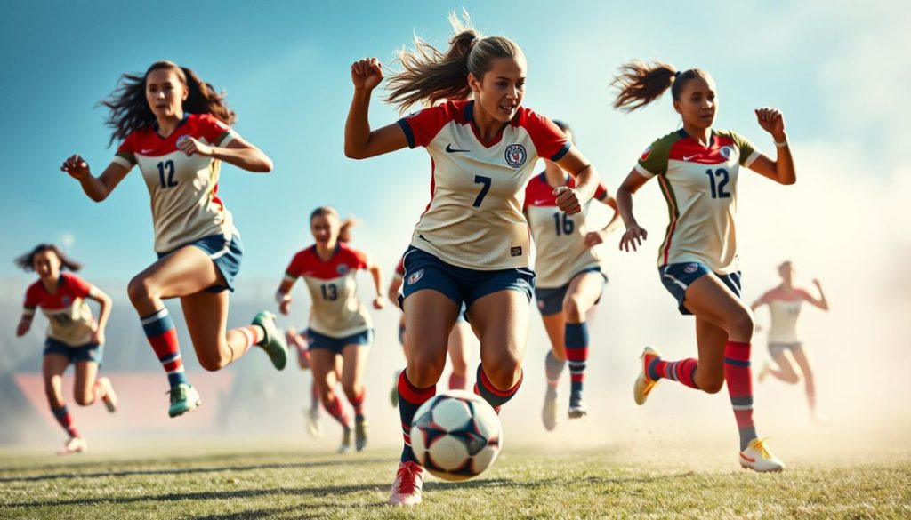 Generate An Image Of Nike'S 'What The Football' Campaign Ad Featuring Brandi Chastain And Current Women'S World Cup Players.