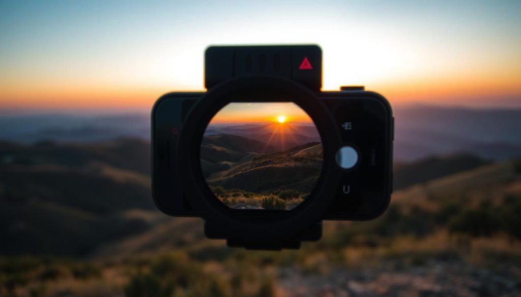 Generate An Image Of An Iphone Camera Capturing A Stunning Landscape.