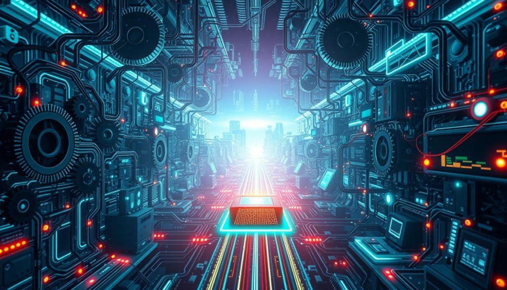 Intricate Gears, Wires, And Circuits Intertwine, Forming A Digital Landscape That Represents The Transformative Power Of Analogical Reasoning Ai. Glowing Data Streams Flow Through A Futuristic Cityscape, Illuminating The Path To Business Innovation. In The Foreground, A Central Processor Unit Pulses With Energy, Symbolizing The Core Of This Transformative Technology. The Scene Is Bathed In A Cool, Neon-Tinged Lighting, Conveying A Sense Of Technological Sophistication And Progress. Captured Through A Wide-Angle Lens, The Image Suggests The Expansive Potential Of This Ai-Driven Digital Transformation. Subtle Details, Such As Floating Holographic Interfaces And Seamlessly Integrated Smart Devices, Showcase The Seamless Integration Of These Advanced Capabilities.