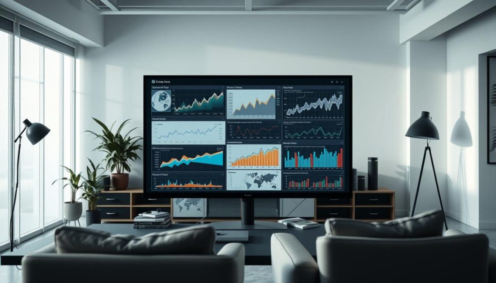 A Detailed, Hyperrealistic Image Of Several Predictive Analytics Models Displayed On A Large Computer Screen, Surrounded By A Clean, Modern Workspace With Minimalist Furniture And Decor. The Models Are Represented As Three-Dimensional Graphs, Charts, And Diagrams, Showcasing Complex Data Patterns And Trends. The Lighting Is Natural, Diffuse, And Slightly Dramatic, Creating Depth And Shadows That Enhance The Technical Details. The Camera Angle Is Slightly Elevated, Giving A Comprehensive View Of The Workspace And The Analytics Models. The Overall Atmosphere Is One Of Precision, Data-Driven Insights, And The Power Of Ai-Driven Energy Optimization.