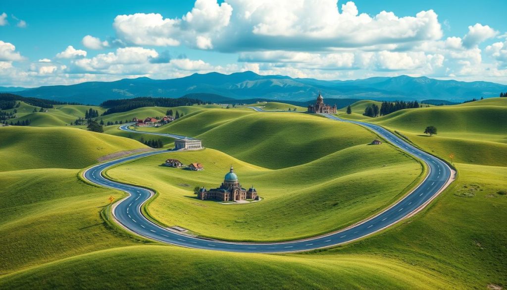 A Strategic Alignment Roadmap Depicted As A Winding Road Through A Lush, Verdant Landscape, With Signposts And Milestones Indicating Key Steps And Objectives Along The Way. The Foreground Features The Road Curving Through Rolling Hills, With A Clear Blue Sky And Fluffy White Clouds Overhead. The Middle Ground Showcases Various Buildings, Structures, And Landmarks Representing Different Stages Of The Journey, All Rendered In A Highly Detailed, Hyperrealistic Style. The Background Features A Distant Mountain Range, Creating A Sense Of Depth And Scale. The Overall Mood Is One Of Progress, Growth, And A Clear Path Forward, Conveying The Essence Of &Quot;Crafting A Winning Ai Integration Strategy&Quot;. A Strategic Alignment Roadmap Depicted As A Winding Road Through A Lush, Verdant Landscape, With Signposts And Milestones Indicating Key Steps And Objectives Along The Way. The Foreground Features The Road Curving Through Rolling Hills, With A Clear Blue Sky And Fluffy White Clouds Overhead. The Middle Ground Showcases Various Buildings, Structures, And Landmarks Representing Different Stages Of The Journey, All Rendered In A Highly Detailed, Hyperrealistic Style. The Background Features A Distant Mountain Range, Creating A Sense Of Depth And Scale. The Overall Mood Is One Of Progress, Growth, And A Clear Path Forward, Conveying The Essence Of &Quot;Crafting A Winning Ai Integration Strategy&Quot;.